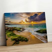 Quadro Decorativo Sala Jantar Quarto Paisagem Praia Por do Sol Pedras Grande Escritório Hall