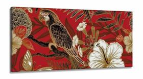 Quadro Decorativo Sala Quarto Arte Arara E Flores em Tecido canvas 130x60