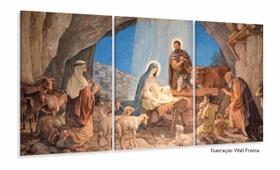 Quadro Decorativo Sala Quarto Escritório Jesus Presépio 120x60 em tecido 3 peças