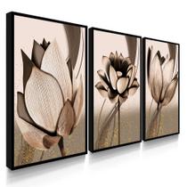 Quadro Decorativo Sala Quarto Flor Platina Abstrato Trio