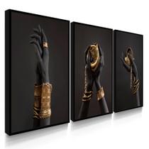 Quadro Decorativo Sala Quarto Mãos Negras Joias Ouro