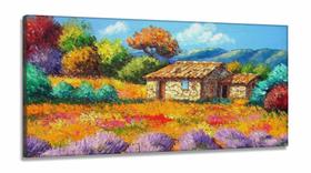 Quadro Decorativo Sala Quarto Pintura Casinha Rústica em Tecido Canvas 130x60