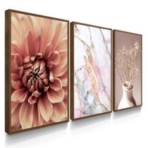 Quadro Decorativo Sala Quarto Trio Flores e Vaso Rosé