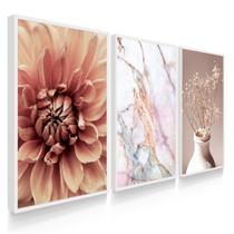 Quadro Decorativo Sala Quarto Trio Flores e Vaso Rosé Quadro Decorativo Sala Quarto Trio Flores e Vaso Rosé