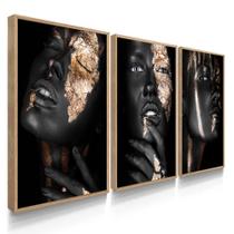 Quadro Decorativo Sala Quarto Trio Mulheres Douradas Abstrato Brilho
