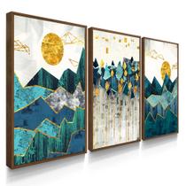 Quadro Decorativo Sala Quarto Verde e Dourado Abstrato