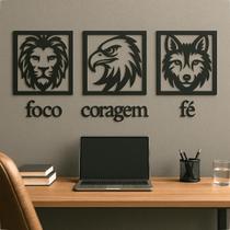Quadro Decorativo Sala Trio 20x20cm Foco Coragem Fé Decoração Para Quarto Mdf Preto Vazado Quadro Decorativo Sala Trio 20x20cm Foco Coragem Fé Decoração Para Quarto Mdf Preto Vazado