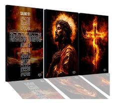 Quadro Decorativo Salmo 91 Jesus Cristo Cruz Fogos Exclusivo Preto Vermelho Quadro Decorativo Salmo 91 Jesus Cristo Cruz Fogos Exclusivo Preto Vermelho
