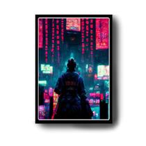 Quadro Decorativo Samurai Cyberpunk 2077 com Moldura E Acetato Tamanho A3
