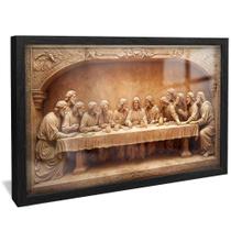 Quadro Decorativo Santa Ceia Efeito Entalhado na Madeira V2251