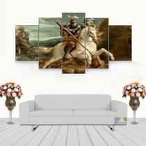 Quadro Decorativo São Jorge E Cavalo 115x60 5 Peças N05 Quadro Decorativo São Jorge E Cavalo 115x60 5 Peças N05