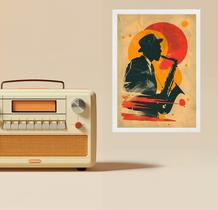 Quadro Decorativo Saxofonista - Aquarela 24x18cm - com vidro Quadro Decorativo Saxofonista - Aquarela 24x18cm - com vidro
