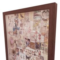 Quadro Decorativo Scrapbook Colagens Retrô Vintage Moldura Madeira com Vidro