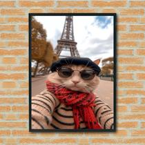 Quadro Decorativo Selfie Gato Em Paris - 70X50Cm