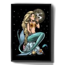 Quadro Decorativo Sereia Desenho Arte Fumando Swag