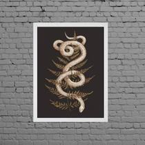 Quadro Decorativo Serpente Com Folha 33X24Cm - Branca