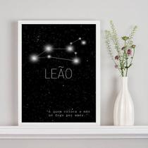 Quadro Decorativo Signo Leão 45x34cm - Vidro e Moldura Branca