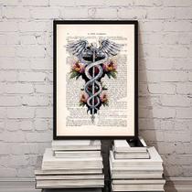 Quadro Decorativo Símbolo Medicina- Floral 24x18cm