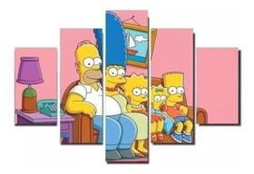Quadro Decorativo Simpsons Familia No Sofa Reunida Na Sala Kit 5 peças Mosaico