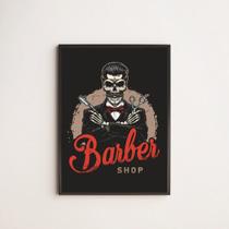 Quadro Decorativo Skull Barber Shop 24x18cm - com vidro