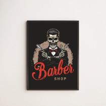 Quadro Decorativo Skull Barber Shop 45x34cm - com vidro