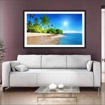 Quadro Decorativo Sol Coqueiros Paisagem Mar Praia Com Moldura 1 metro x 60 cm TT04 Quadro Decorativo Sol Coqueiros Paisagem Mar Praia Com Moldura 1 metro x 60 cm TT04