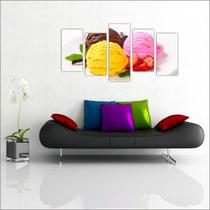 Quadro Decorativo Sorvete Sorveterias Gourmet Restaurantes Decorações Salas 5 peças com Moldura Quadro Decorativo Sorvete Sorveterias Gourmet Restaurantes Decorações Salas 5 peças com Moldura