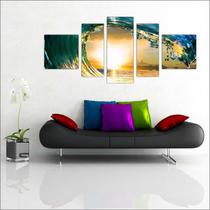 Quadro Decorativo Surf Surfista Onda Praia Mar Mosaico 5 Peças T3