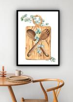 Quadro Decorativo Tábua Talher Folhas Cozinha - 70X50Cm