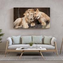 Quadro Decorativo Tela Canvas Animais Carinho de Leões - 90x60 cm