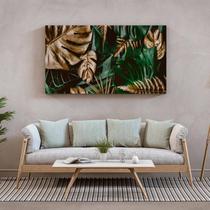 Quadro Decorativo Tela Canvas Flores e fohas Costela de Adao Gold and Green - 90x60 cm