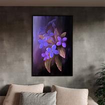 Quadro Decorativo Tela Canvas Folhas e Flores Flor em Tons Lilás Com Moldura Preto - 100x70 cm - Tendenci