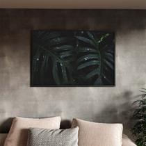 Quadro Decorativo Tela Canvas Folhas e Flores Leaves Com Moldura Preto - 150x80 cm