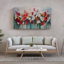 Quadro Decorativo Tela Canvas Folhas e Flores Red and White Garden - 90x60 cm