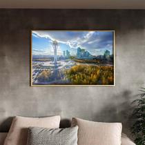 Quadro Decorativo Tela Canvas Paisagem Astana Com Moldura e Vidro Dourada - 150x100 cm - Tendenci