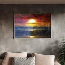 Quadro Decorativo Tela Canvas Paisagem Sunset Beach Com Moldura e Vidro Prata - 120x60 cm