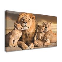 Quadro Decorativo Tela Familia Leão E Filhotes Sala Quarto Escritório