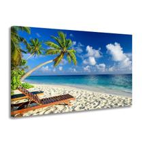 Quadro Decorativo Tela Grande Praia Mar Coqueiro Paisagem Sala Quarto Escritório Tecido Canvas 55x90cm