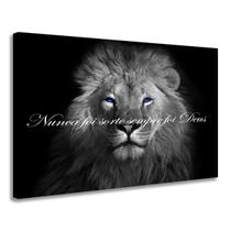 Quadro Decorativo Tela Leão Judá Com Frase Nunca Foi Sorte Sempre Foi Deus Sala Quarto Escritório