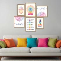 Quadro Decorativo Temático Místico Namastê Respiração Conjunto com 6 Telas 20x30, 30x30 e 30x40 para Recepção Estúdio Hall