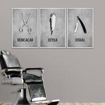 Quadro Decorativo Temático Profissão Cabeleireiro com 3 Telas 50x75 ou 60x90 para Barbearia Sala Lavabo