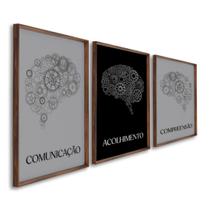 Quadro Decorativo Temático Psicologia Acolhimento Comunicação e Compreensão com 3 Telas 50x75 ou 60x90 para Clínica Sala Hall