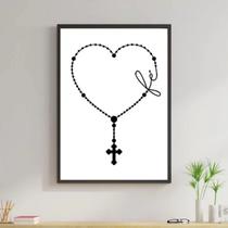 Quadro Decorativo Terço Coração Fé 24x18cm
