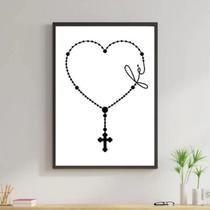 Quadro Decorativo Terço Coração Fé 45X34 C/Vidro - Preta