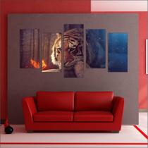 Quadro Decorativo Tigre Animais Mosaico Moderno 5 Peças