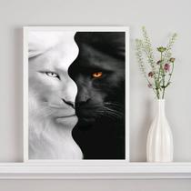 Quadro Decorativo Tigre Branco Preto - Metades 45x34cm - com vidro