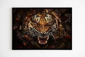 Quadro Decorativo Tigre quebrando o Vidro e querendo sair do quadro com Moldura E Acetato Tamanho A3 Quadro Decorativo Tigre quebrando o Vidro e querendo sair do quadro com Moldura E Acetato Tamanho A3