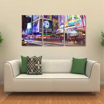 Quadro Decorativo Times Square New York Em Tecido 3 Peças 1R