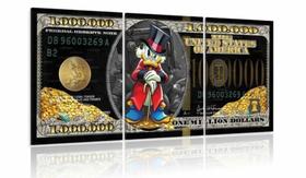 Quadro Decorativo Tio Patinhas Rico Money Ouro Kit 3 pçs Mosaico