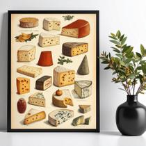 Quadro Decorativo Tipos De Queijos - Vintage 33x24cm